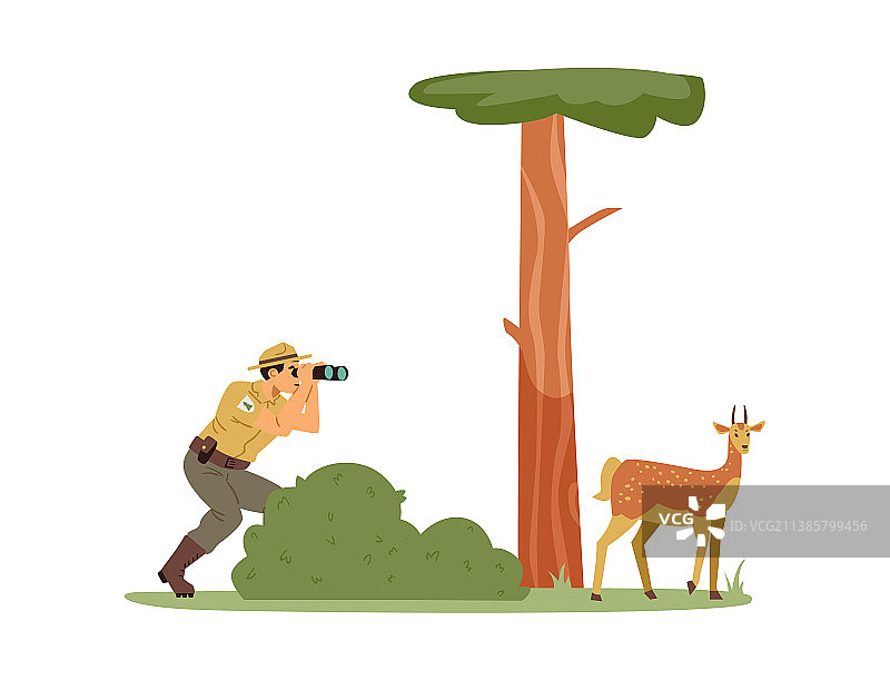 观看野生动物的管理员角色图片素材