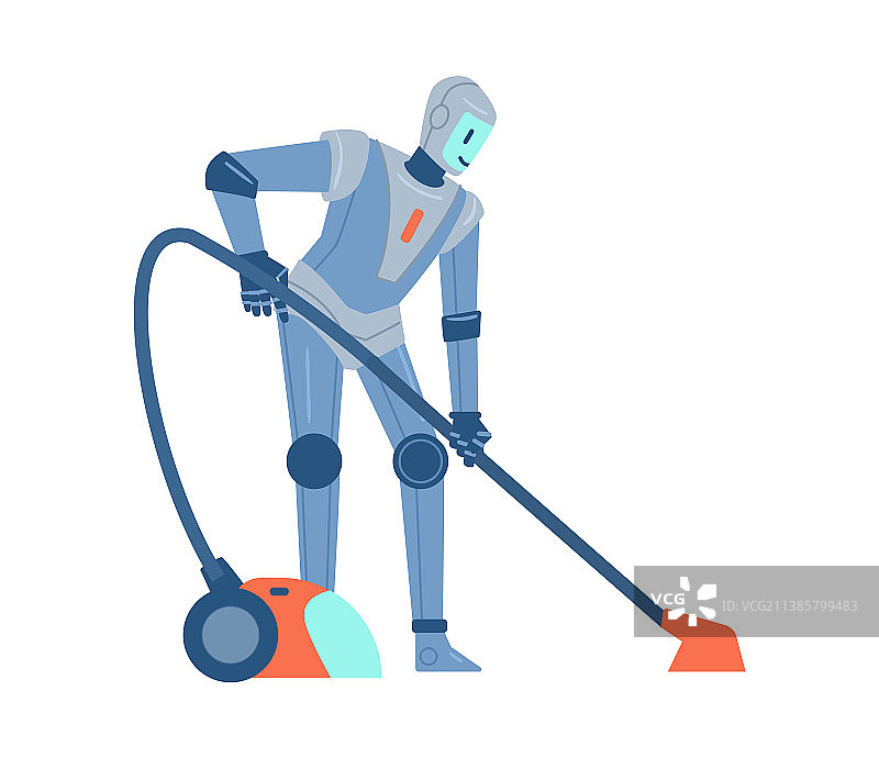 家用机器人或家务助手扁平设计图片素材