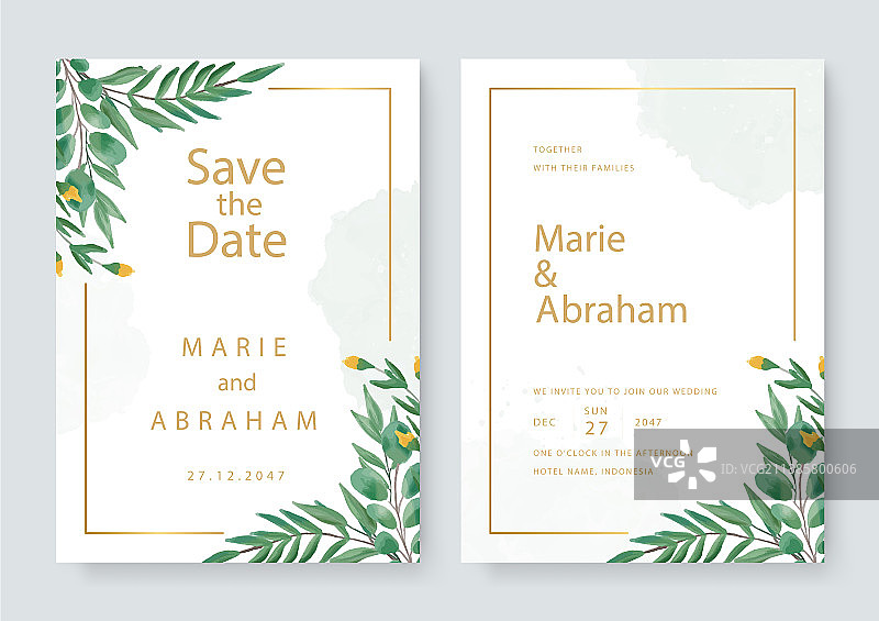 绿色花卉水彩卡片图片素材