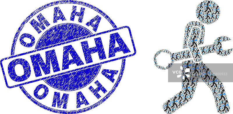 Grunge奥马哈印章和士兵分形拼贴图片素材