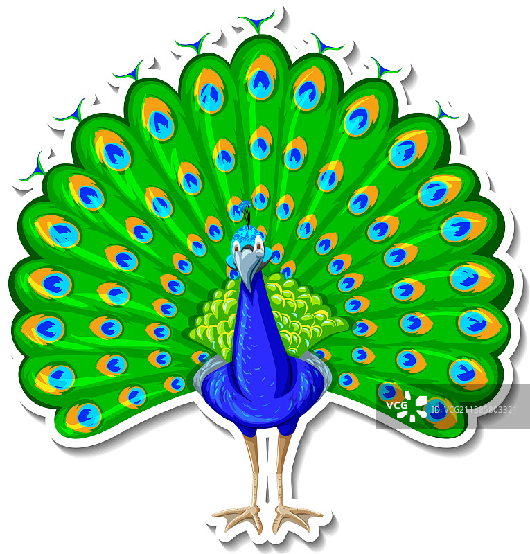 孔雀卡通动物贴纸图片素材
