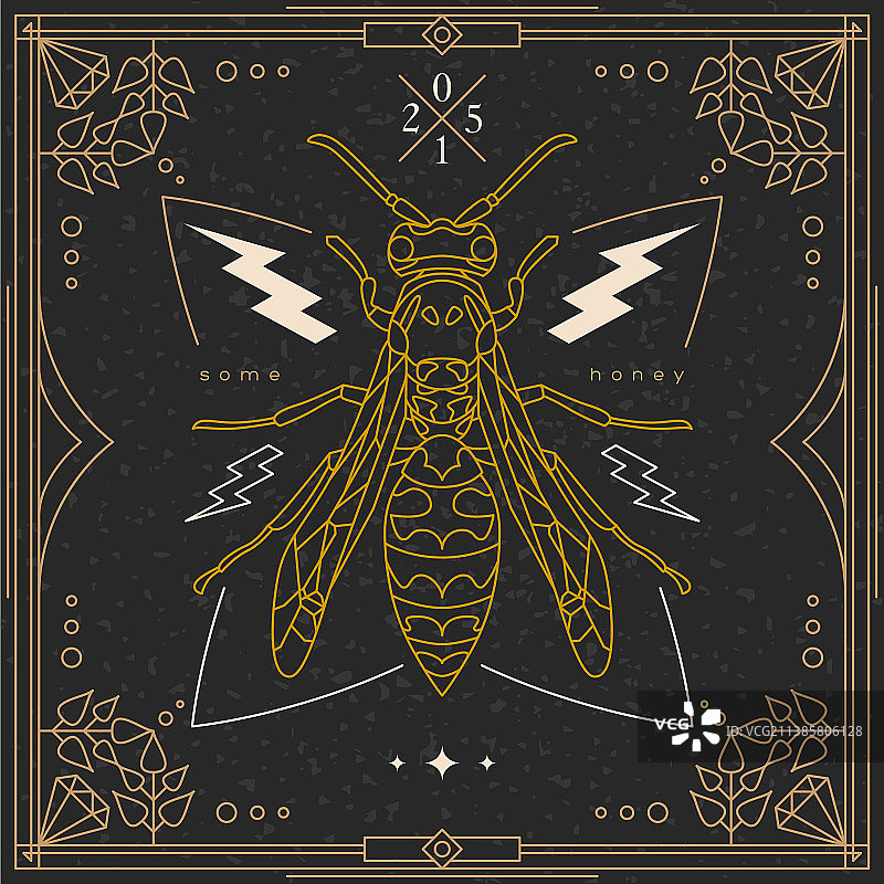 复古细线昆虫标签图片素材