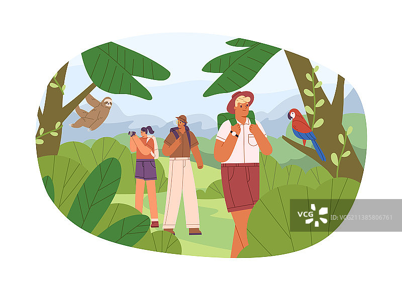 人们在丛林中徒步探索自然图片素材