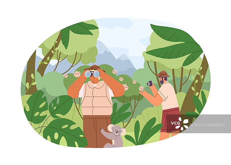 游客在丛林森林中探索自然图片素材