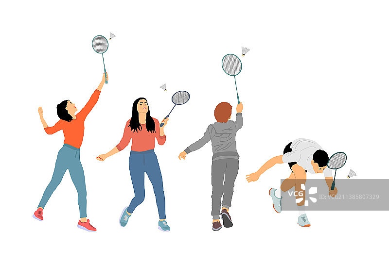 女孩和男孩打羽毛球图片素材