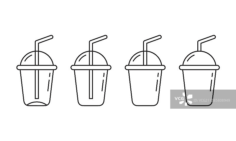 带圆形盖和吸管塑料杯线性图标图片素材