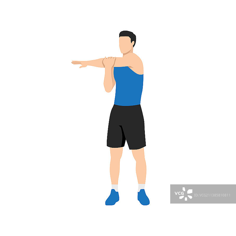 男人做站立交叉身体手臂伸展运动图片素材