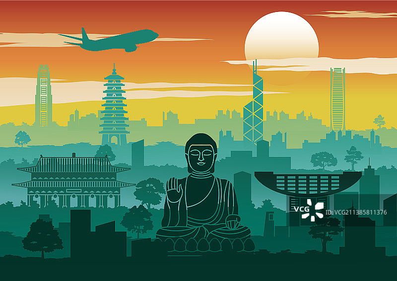 香港著名地标剪影图片素材