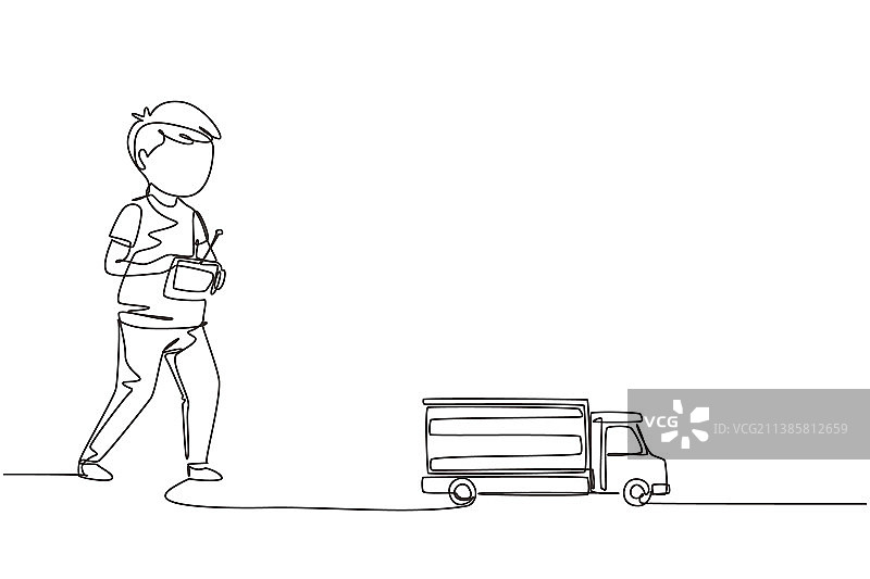 男孩玩耍的单线连续画图片素材