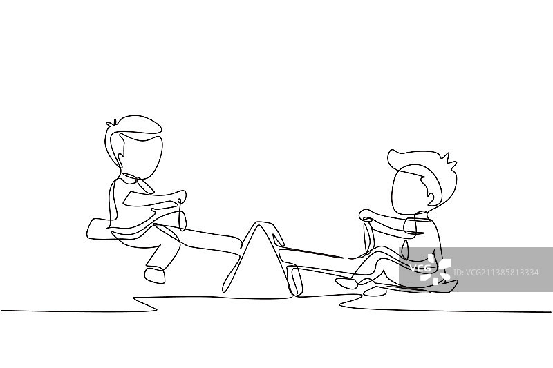 一笔画：两个小男孩图片素材