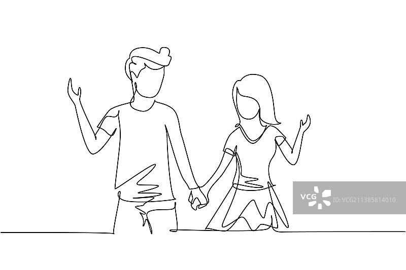 可爱年轻情侣单线绘画图片素材