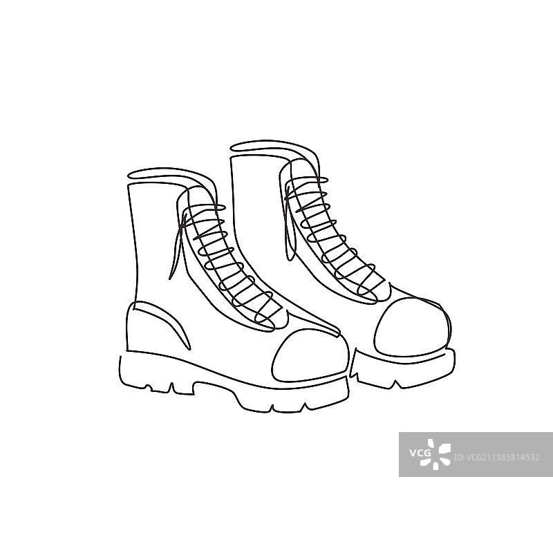 徒步旅行靴子单线画图片素材