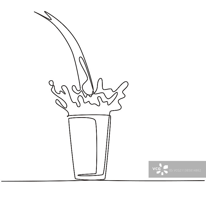 牛奶倒入的单线连续绘图图片素材