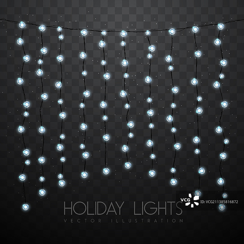 透明背景上的白色或银色灯饰花环图片素材