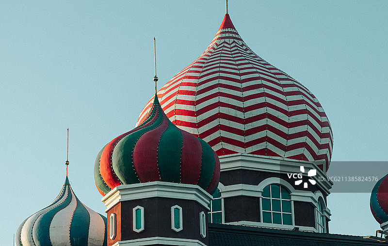 呼伦贝尔室韦口岸俄罗斯屋顶风格建筑外观图片素材