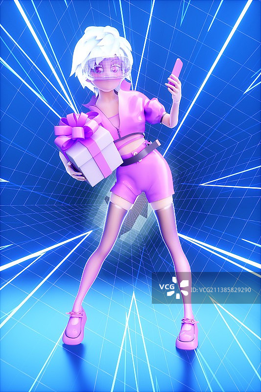 3D渲染的可爱卡通女生图片素材