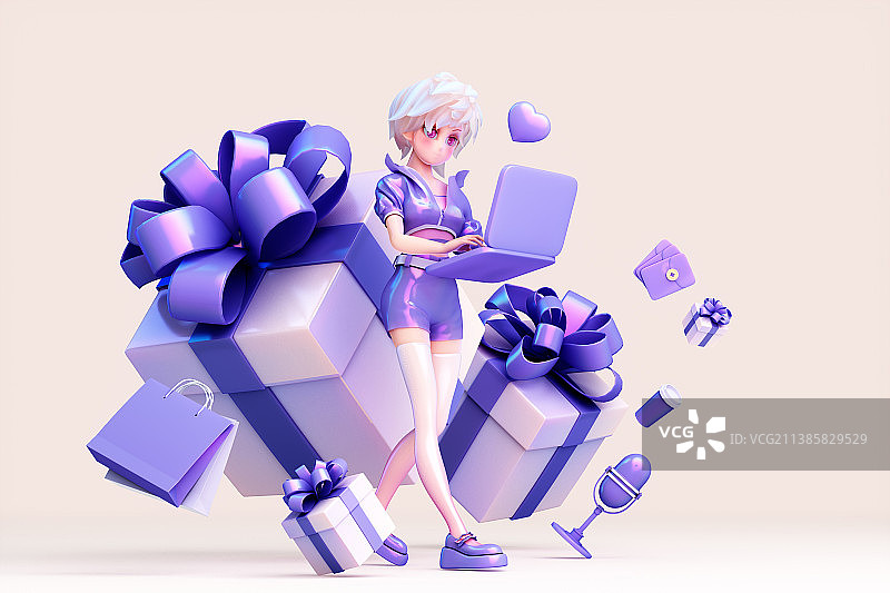 3D渲染的可爱卡通女生图片素材