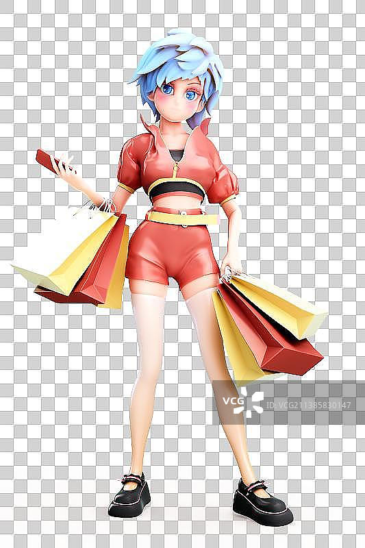 3D渲染的可爱卡通女孩图片素材