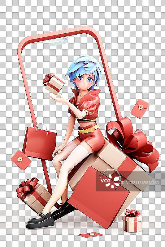 3D渲染的可爱卡通女孩图片素材