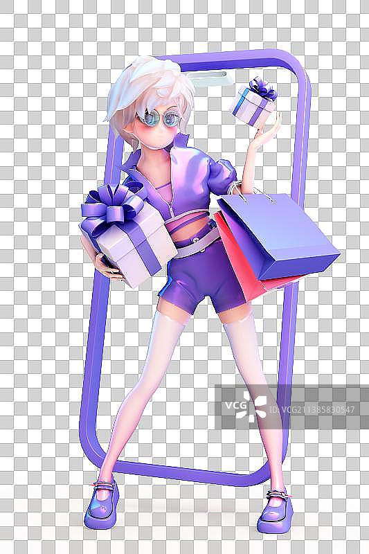 3D渲染的可爱卡通女孩图片素材