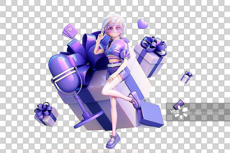 3D渲染的可爱卡通女孩图片素材