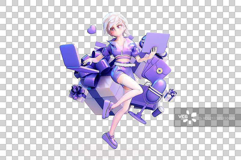 3D渲染的可爱卡通女孩图片素材