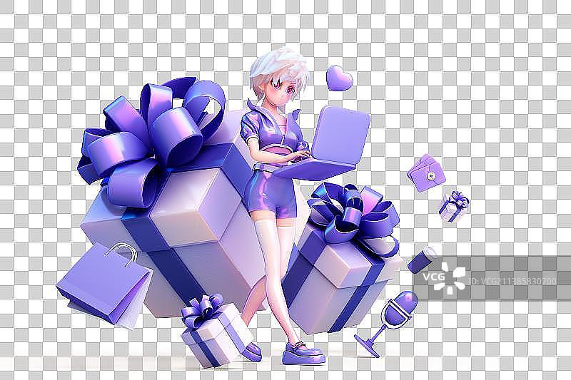 3D渲染的可爱卡通女孩图片素材