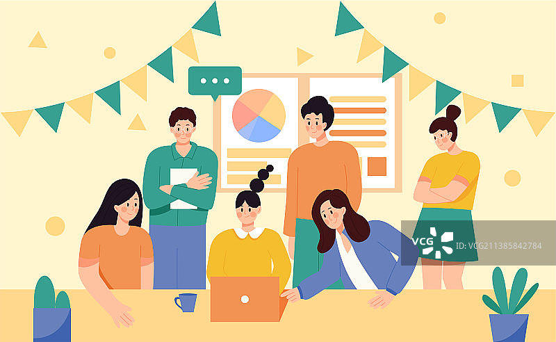 团队合作办公人物交谈沟通对话商务插画图片素材