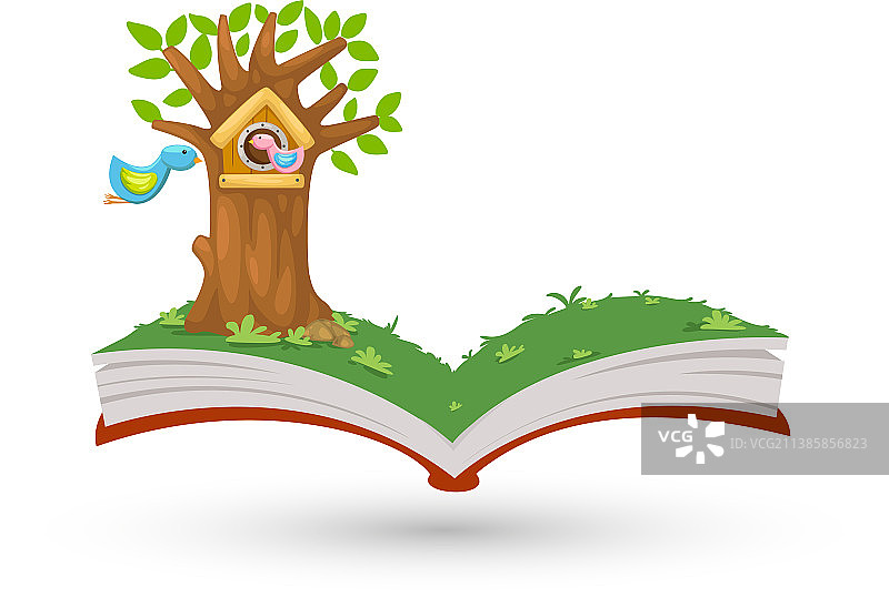 鸟舍里的打开的书本图片素材