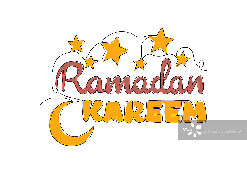 快乐的开斋节单线画图片素材