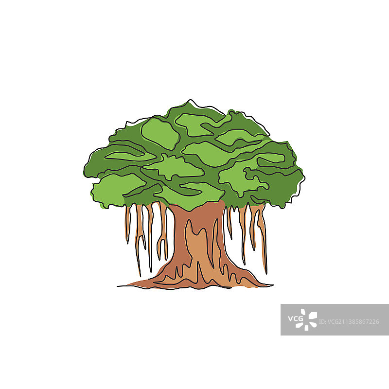 阴凉多叶的单线连续画图片素材