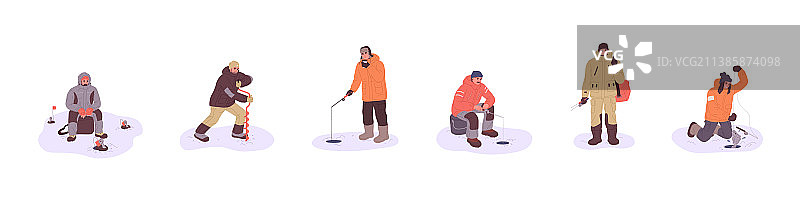 冬季冰钓场景：渔民正在捕鱼图片素材