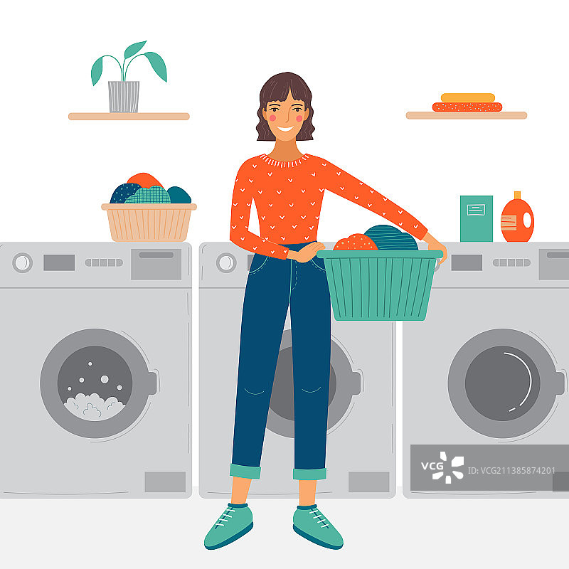 在洗衣房的女人概念图图片素材