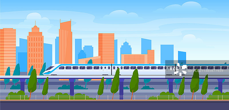 城市铁路上的现代高速列车图片素材