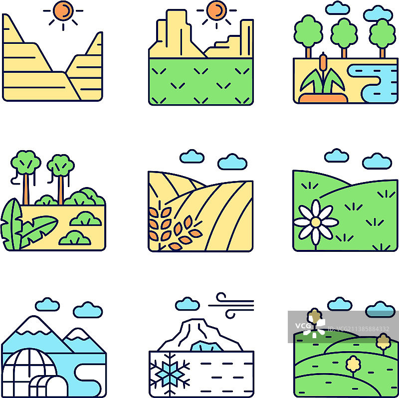 生物群落和地形RGB颜色图标集图片素材