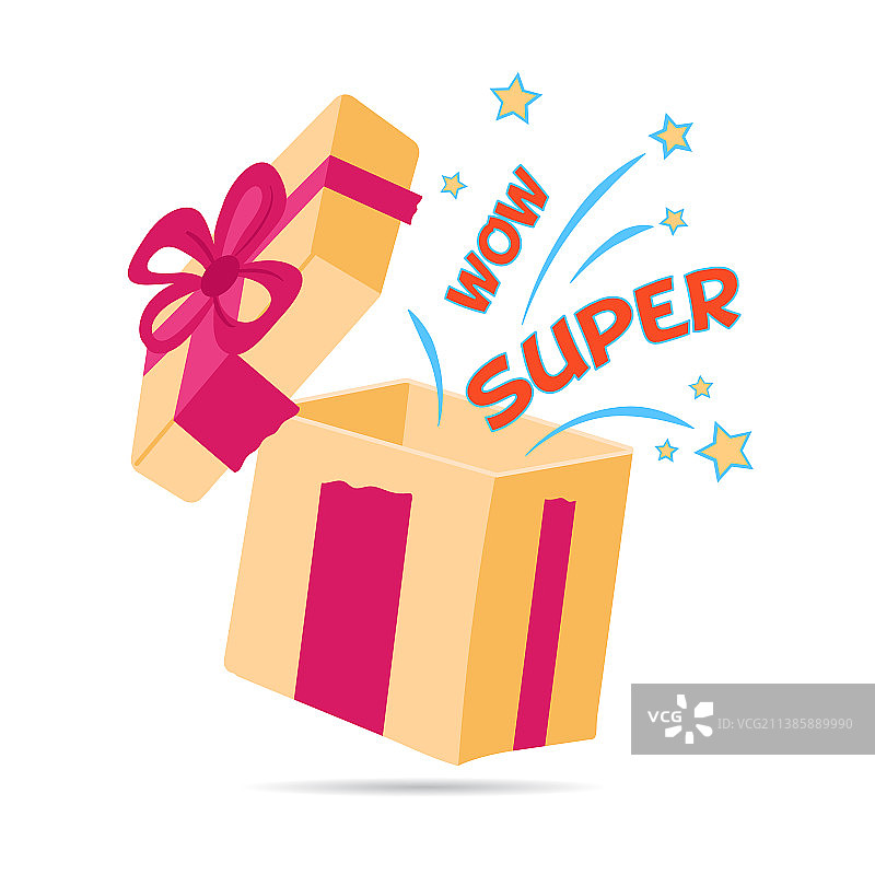 打开的礼品盒，含蝴蝶结和丝带图片素材