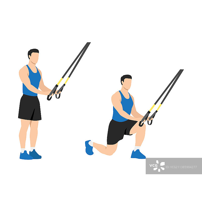 男人做TRX反向弓步（扁平风格）图片素材