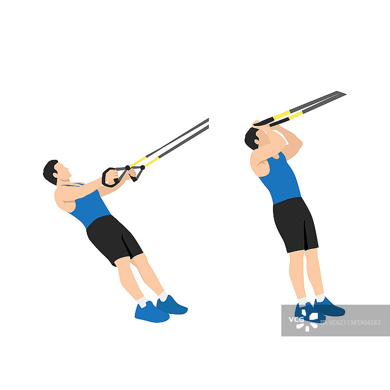 男人用TRX悬挂带做二头肌弯举图片素材