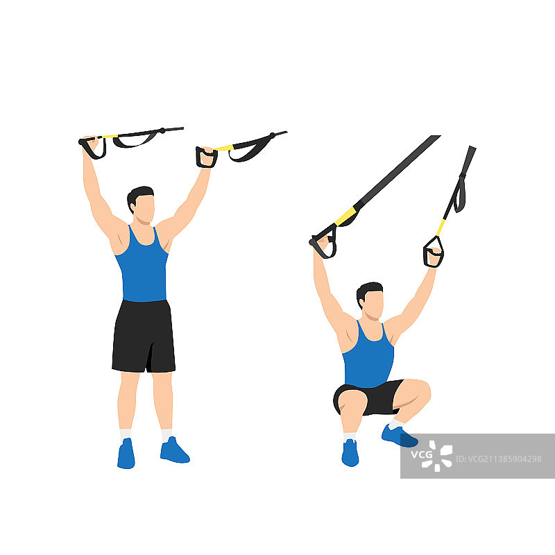 男人利用TRX悬挂带做过头深蹲图片素材