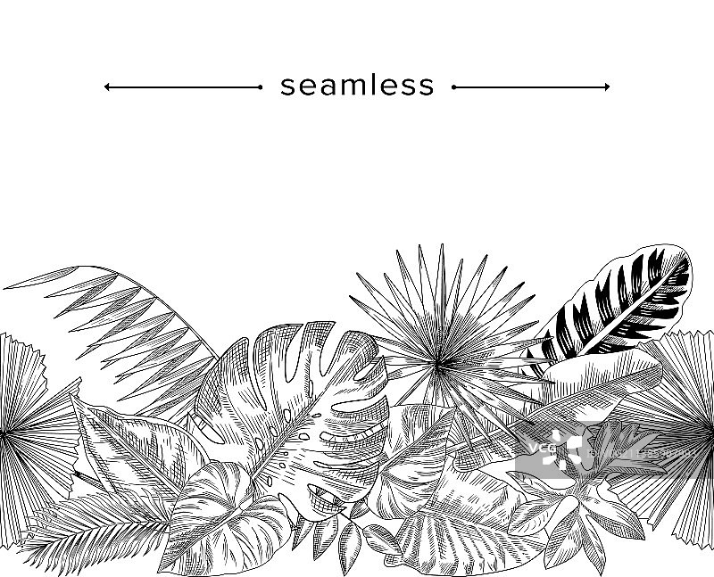 热带树叶和树枝无缝图案图片素材
