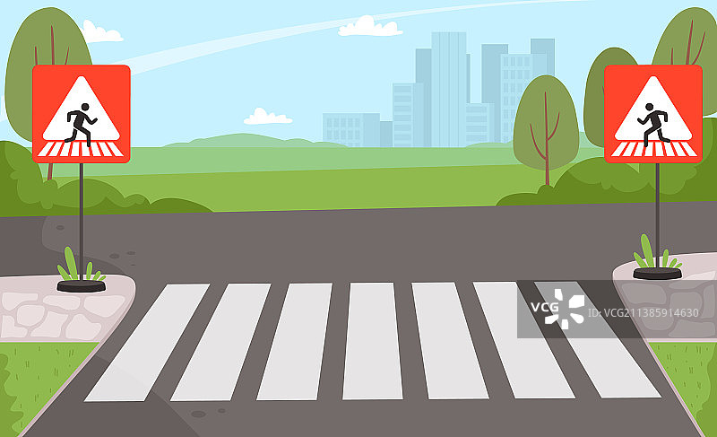 街道停车标志处的人行横道标志图片素材