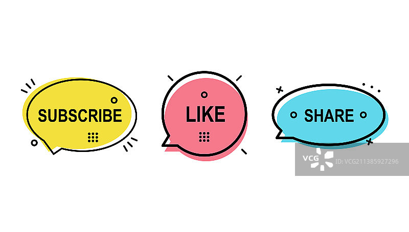 孟菲斯风格的社交媒体界面按钮图片素材