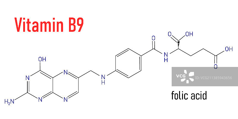 维生素B9叶酸分子骨架式图片素材