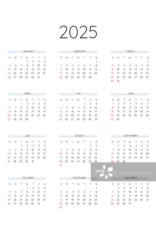 经典严谨风格2025年日历模板图片素材