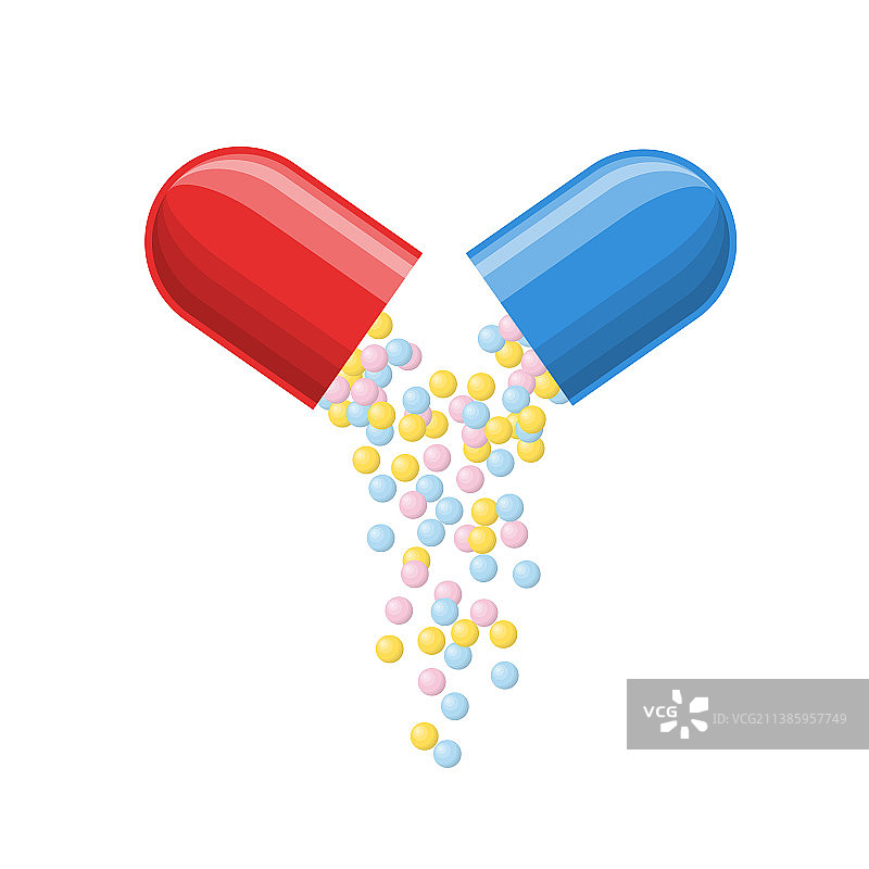 带有掉落小球的打开的医用胶囊图片素材