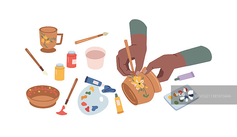 手工陶器装饰：手绘水罐图片素材