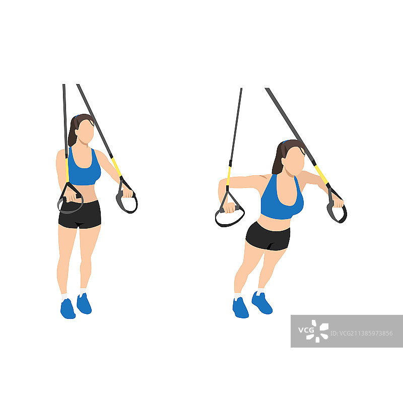 女人做TRX悬挂胸推图片素材