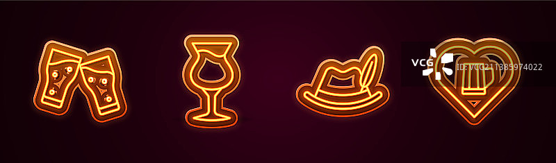 线性图标：啤酒杯、啤酒节帽子和心形图片素材