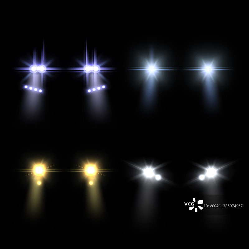 明亮的圆形汽车逼真车头灯图片素材