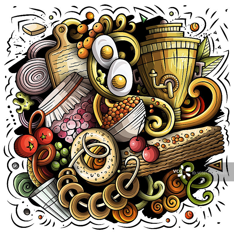 手绘俄罗斯美食涂鸦图片素材